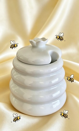 White china honey jar - white,