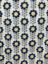 Retro Mid Century Modern Floral Fabric – Blue & Mustard Daisy Pattern SALE