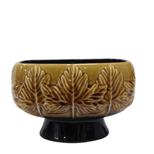 Vintage SylvaC 4207 Leaf Pattern Pedestal Bowl Brown Glaze Made in England Used 