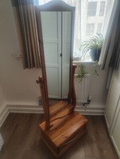 One piece Bespoke Roman Pinetum Cheval Mirror with Drawer - Solid Oak