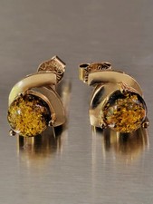 Stunning 9ct Yellow Gold & Amber Stud Earrings.  Ref:xheed