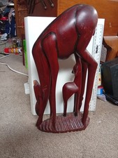 Vintage Wooden Gazelle Antelope Statue Figurine African Hand Carved Retro Art