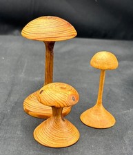 Three Turned Wooden Mushroom Figurines Decorative Collectables