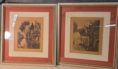 Pair vintage etching art - pair, of