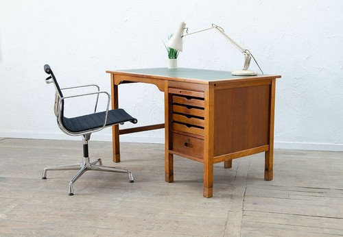 Mid century oak desk tambour - a,