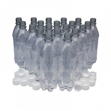 Clear Plastic Bottles 500ml Pack Of 20 With White Screw Caps- Water Drinks PET 