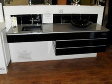 Alape Q Series Black Sink & 3 Drawer Wall Hanged Vanity Unit with Grey Glass Top