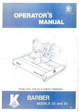 Kidd Barber Pasture Topper - Models 22 & 33 Operators Manual
