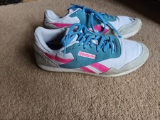 Ladies Reebok Classic Trainers, White/Blue/Pink, UK 7, Eu40.5, Fair Condition