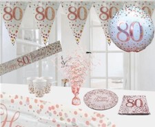 Age 80/80th White Rose Gold Birthday Party Decorations Balloons Bunting Banners