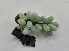 Polished Jade Grapes Cluster with Carved Stone Leaves Posable wire mounted