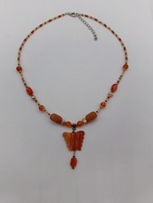 Freshwater Peal & Carnelian Beaded Necklace with Butterfly Pendant Gift Boxed