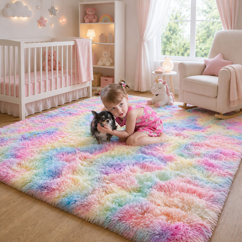 Rainbow fluffy shaggy rugs - rainbow,