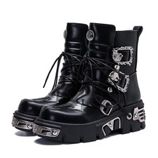 Retro casual Unisex high boots metal motorcycle boot punk rock thick soled boots