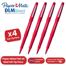 Paper Mate Flair Felt Tip Pens Red Ink, Medium Point for Office & School 4 Pack