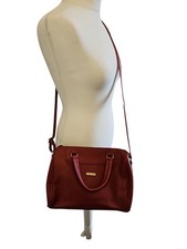 NATHALIE ANDERSON red faux leather shoulder bag grab handles