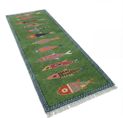 Koi fish runner rug green - fish, rug: