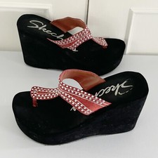 Skechers Wedge Sandals Size UK 3 Women’s Rust Toe Post Slip On Pre Loved Eur36