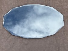 Vintage Art Deco Frameless Bevelled Edge Heavy Glass Wall Mirror 1930s