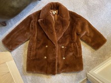 Topshop Petite Ladies Warm Brown Faux Fur Lightweight Coat Jacket Size Large