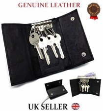 Leather Key Holder / Key Case Wallet Key Ring Soft Nappa Leather Black