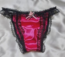 NEW Hot Pink SATIN Black Lace