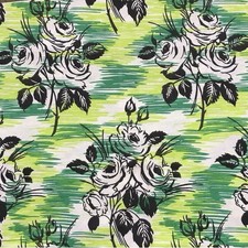 Unused vintage retro 50's 60's floral barkcloth curtain fabric - by the M, green