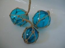 Turquoise Glass Fishing Boat Net Floats -Buoys Set Of 3 Blown Balls Bathroom 105
