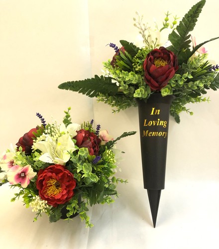 Red peony lily grave pot - &,