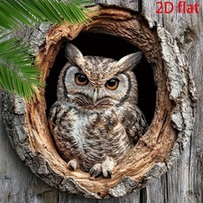 BEAUTIFUL Owl In Tree Hollow Flat 2D Wooden Wall Art Garden Sign Plaque 20cm (A3