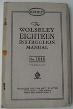 Wolseley 18 Eighteen 1934-37 Original UK Instruction Manual (Handbook) No. 1016