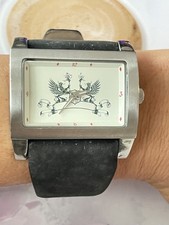 Men’s Rectangular Watch Black Leather Strap – Dual Griffin Crest Vintage 700