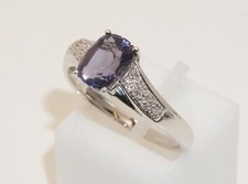 9carat 9k White Gold Blueberry Quartz & Diamond Ring UK size Q - US size 8
