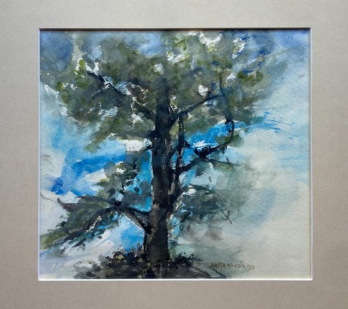 Watercolor landscape with - landscape, tree