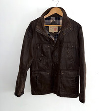 SAND STONE Waxed Cotton Jacket Brown Mens Size M Lined Utility Full Zip No Hood