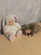 2 Anne Geddes 9 Plush Sleeping Baby Doll Hedgehog Suit & Baby Bunny Vintage