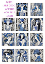 UK PRINTED A4 LASER PRINTED RICE PAPER DESIGN ART DECO  BLUE MOTIFS