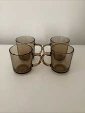 4 Smoked Glass Mugs Tea Coffee