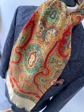 VINTAGE mens 70's INDIE/MOD GOLD MUILTI COLOUR ORNATE PSYCHEDELIC LONG SCARF