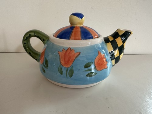 Hand painted whimsical teapot - hand-painted,