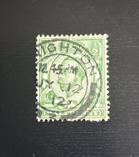 King George V Downey Head Green Half Penny Used Stamp.