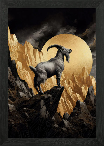 Gold mountain goat framed - x,