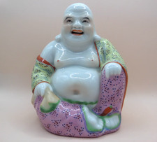 Chinese Famille Rose Porcelain Laughing Buddha Hotei Small Figure Signed 4 Inch