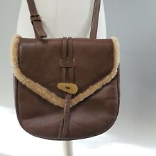 HIDESIGN Saddle Satchel Messenger Bag Leather Shearling Trim Tote Shoulder Brown