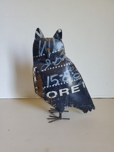 Tin metal rustic navy - blue, owl
