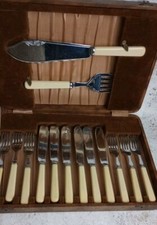 Vtg Fish Cutlery Set For 6 Knives Forks Serving Boxed 1939 Stainless Plate Good