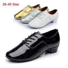 Mens Boys Latin Rhythm Lace Up Low Heels Soft Ballroom Tango Salsa Dance Shoes-
