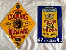 Vintage Colmans Mustard & Fry’s Cocoa Retro Enamel Sign. Repro Advertising