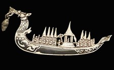 Vintage Siam Thai Sterling Silver Enamel Dragon Boat Ship Brooch Pin 1950’s