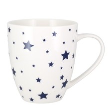 Large China Mug 450ml Coffee Tea Cup Dark Blue Stars Design White Crush Mug